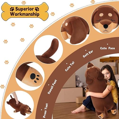 30'' Giant Dachshund Dog Plush Stuffed Animal- Weiner Dog Plush Pillow Plushies, Large Sleeping Dachshund Plush Toy, Cute Hugging Weiner Dog Stuffed Animal, Birthday Gifts for Kids Girls Boys thumbnail 3