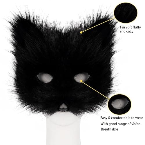 Adolala Faux Fur Fox Tail Cat Wolf Set Plush Mask Fluffy Paw Gloves Halloween Christmas Party for Women thumbnail 2
