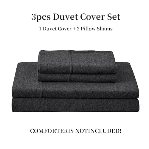 PURE ERA Jersey Knit Duvet Cover Set 100% T-Shirt Cotton Super Soft Comfy 3pc Bedding Set with Zipper Closure (Heather Charcoal Grey, Cal King) thumbnail 7
