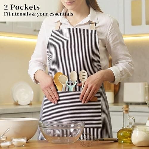ARBINSON 2 Pack Cooking Aprons Adjustable Bib Apron for Women with 2 Pockets, Kitchen Restaurant Men Chefs Aprons thumbnail 6
