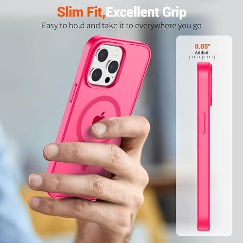 SUPFINE Magnetic for iPhone 14 Pro Max Case (Compatible with MagSafe) (Military Grade Drop Protection) Slim Translucent Matte Shockproof with Anti-Fingerprint Phone Case,Hot Pink thumbnail 7