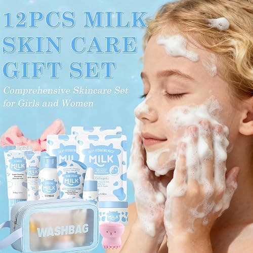 Milk Skin Care Set for Kids & Teens, 12 IN 1 Moisturizing & Gentle Milk Skin Care for Teens Girls Ages 8-12, Face Care Kit, Milk Skincare for Girls 10-12, Bulk Birthday Gifts,Mothers Day Gift, 12PCS thumbnail 2