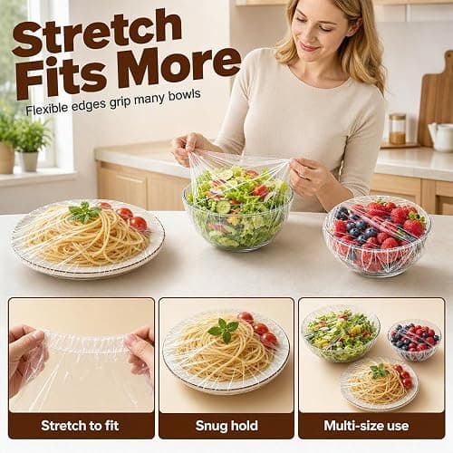 Disposable Stretch Food Cover Elastic Bowl Covers Food Storage (White X100) | 2026 New Reusable Fresh Keeping Bags Elastic Bowl Covers 100PCS, Disposable Elastic Food Covers for Kitchen Appliance thumbnail 5