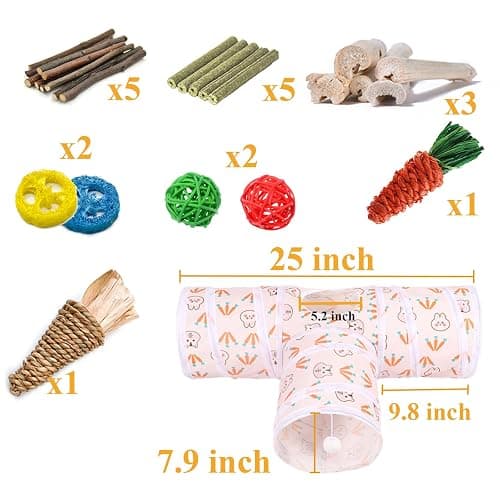 HERCOCCI Rabbit Toys, Bunny Tunnels & Tubes, Collapsible 3 Way Rabbit Hideout Tunnel with Chew Toys for Bunny Guinea Pig Ferret Kitten thumbnail 6