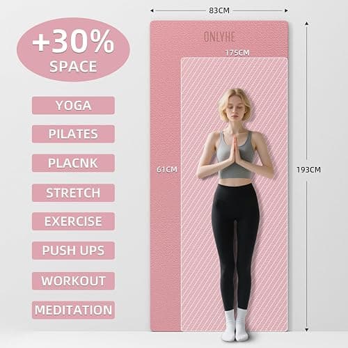 Extra Long & Wide Yoga Mat for Tall Men & Women,76''x32.6''x7mm - High Density TPE Non-Slip Both Sides, Lightweight 1.1kg with Superior Cushioning for gymnastics, Pilates, Home, Workout thumbnail 2