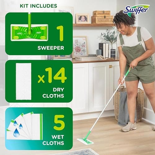 Swiffer Sweeper 2-in-1 Mops for Floor Cleaning, Dry and Wet Multi Surface Floor Cleaner, Sweeping and Mopping Starter Kit, Includes 1 Mop + 19 Refills, 20 Piece Set thumbnail 5
