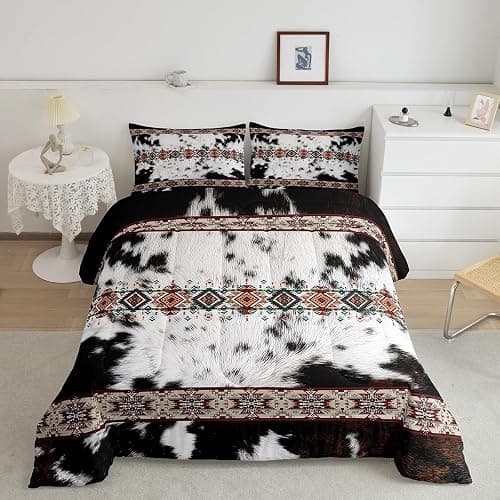 Castle Fairy Cowhide Full Size Comforter Set,Western Cow Skin Fur Print Brown Bedding Comforters Bedroom Collection,Exotic Aztec Tribal Southwest Bedding Set for Girls Teens thumbnail 5