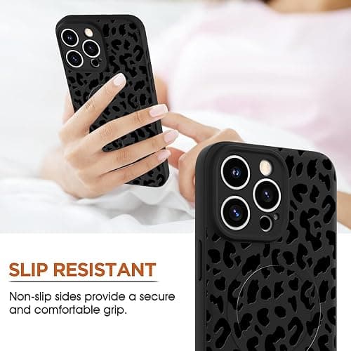 OOK Magnetic for iPhone 15 Pro Case, Silicone Black Leopard Cute Pattern, Compatible with MagSafe Cheetah Print Camera Protection Shockproof Slim Phone Case for 6.1inch, Black thumbnail 5