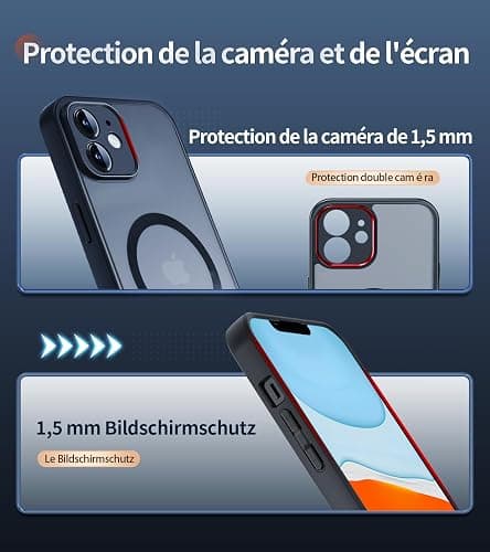 FLLAO Magnétique Coque pour iPhone 11 avec 2 Verre Trempé, Compatible avec MagSafe, Protection d'objectif Tout Compris, Etui Translucide Mat Arrière Housse Fine Antichoc Case, Noir thumbnail 5