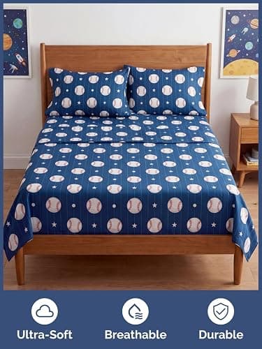 CGK Unlimited Kids Baseball Full 4 Piece Sheet Set - Boys, Girls, Teens, Toddler - Easy Fit Deep Pockets - Ultra Soft, Cooling & Breathable Sheets - Cute, Cozy, Fade & Wrinkle Free - Machine Washable thumbnail 3