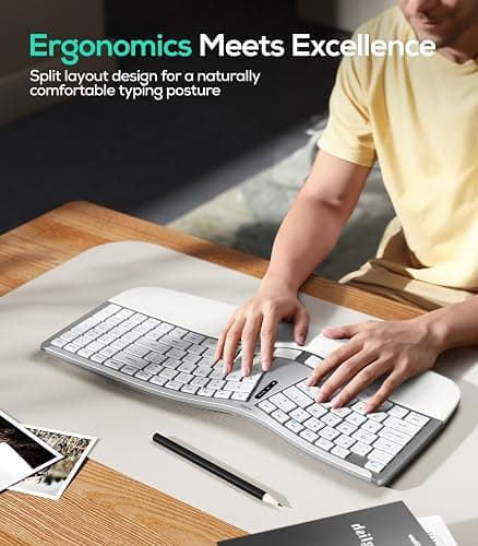 Nulea RT07B Wireless Ergonomic Keyboard - Split Keyboard, Wrist Rest, Natural Typing, Bluetooth and USB Connectivity, USB-C Rechargeable,Compatible with Windows Mac (Grey White) thumbnail 2