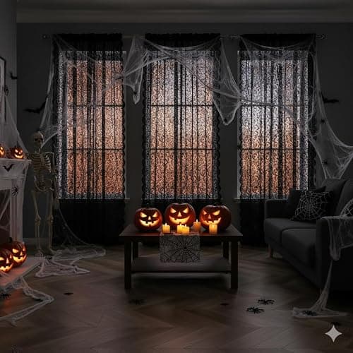 Bujasso Black Sheer Lace Curtains 54 inch Elegant Vintage Floral Short Curtain Panels for Kitchen Living Room Bedroom Light Filtering Black Drapes Window Treatment Sets Rod Pocket 2 Panels 54" Wx54 L thumbnail 4