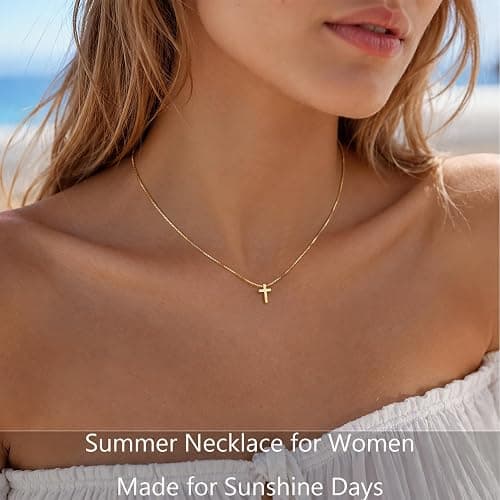 Poxtex Cross Necklace for Women Teen Girls, Dainty 14K Gold Silver Plated Cross Choker Jewelry Non Tarnish Waterproof Cute Simple Small Necklace Christian Baptism Religious Faith Jewelry Gifts thumbnail 3