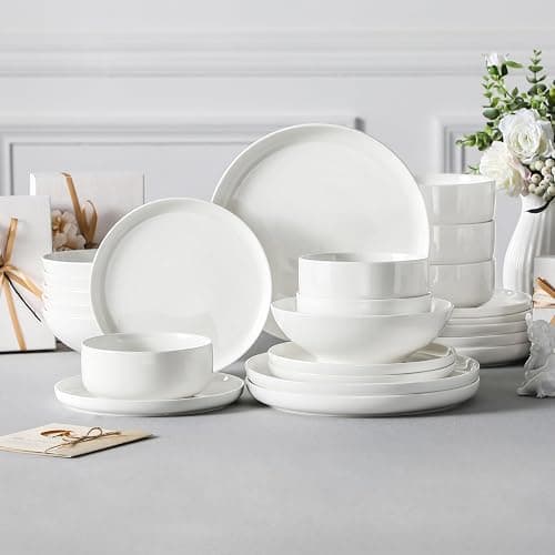 MALACASA Plates and Bowls Sets, 24 Pieces Modern Porcelain Dinnerware Set for 6 Ceramic Dishware Dishes White Dinner Ware Set Microwave and Dishwasher Safe, Series Luna | Modern Ceramic Dishware,Kitchen Dining Ware,Microwave and Dishwasher Safe,Simple Solid White Design,Series LUNA thumbnail 6