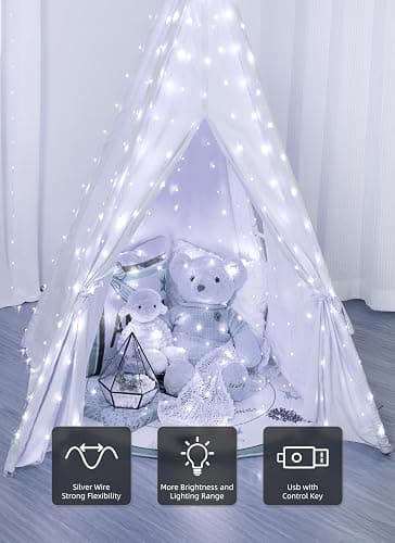 Brightown 300 LED Fairy Curtain Lights, 9.8ft x 9.8ft White Curtain String Lights, Winter Wonderland Decorations, USB Plug 8 Modes LED Christmas String Hanging Lights with Remote for Indoor Outdoor thumbnail 3