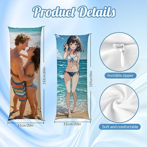 VPDTVK Custom Body Pillow, Body Pillow Case, Double-Sided Design, Custom Pillows with Picture, for Birthdays, Valentine's Day, Christmas, Wedding Anniversaries thumbnail 8