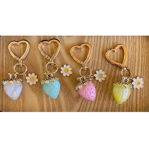 Agromusk Cute Strawberry Keychain,Bag Charms,Kawaii Heart Flower Daisy Key chains Accessories Decor for Girls Purse Gift thumbnail 2