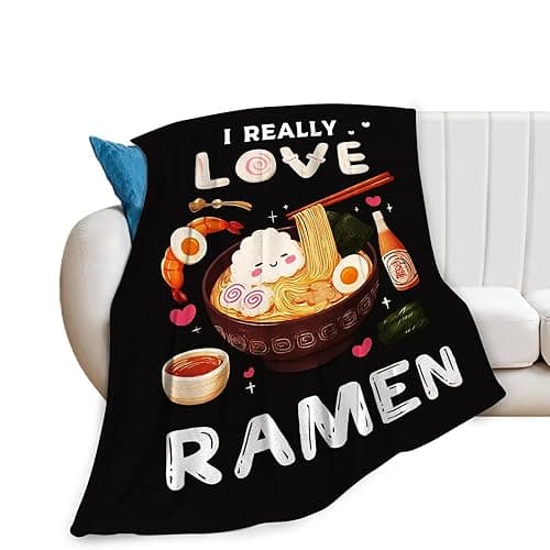Ramen Blanket Soft Fuzzy Fleece Ramen Noodle Food Throw Blankets Decor Cozy Warm Plush Flannel Foodie Blanket Gifts for Boys Girls Men Women Home Chair Sofa Couch Bed 60"X50" - Image 1