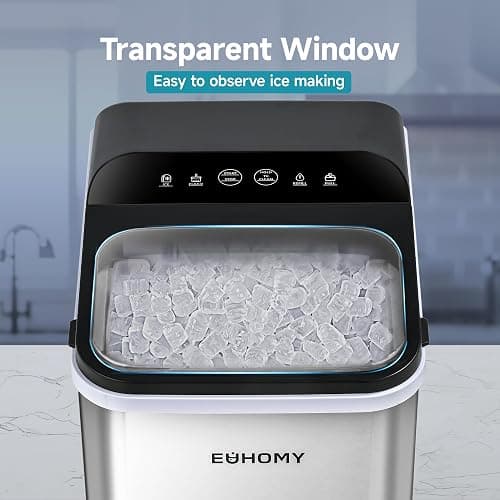 EUHOMY Nugget Ice Makers Countertop, Ready in 8 Mins, 35lbs/24H, Self-Cleaning, Portable Ice Maker Machine with Ice Scoop & Basket, Sonic Ice Maker with Chewable Pellet Ice for Home/Party/RV/Camping thumbnail 7