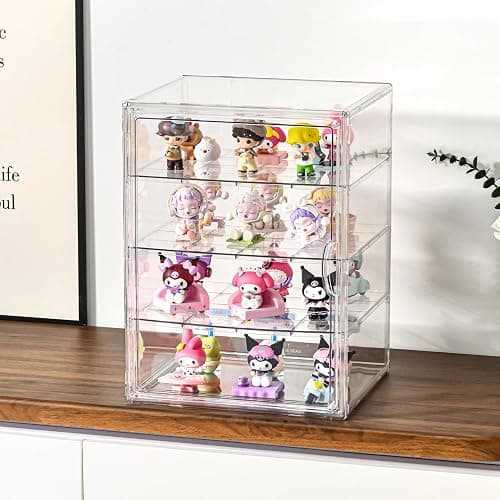 2 Pack 4 Tier Display Case for Collectibles,Clear Display Box with 3 Movable Plates ,Storage Container with Magnetic Door (XXL-4 Tier-2 Pack) thumbnail 2