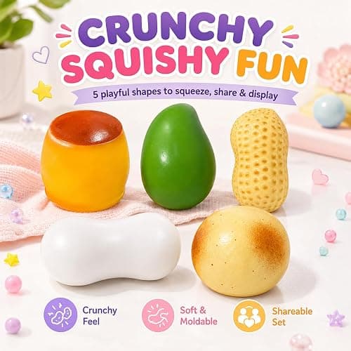 5 Pack Crunchy Squishy Asmr Bead Filled, Crunchy Squeeze Stress Ball Potato Peanut Pudding Mango Soap Crunchy Squishy Realistic Non Rebound Moldable Party Favor Gifts for Adults (5pcs-B) thumbnail 2
