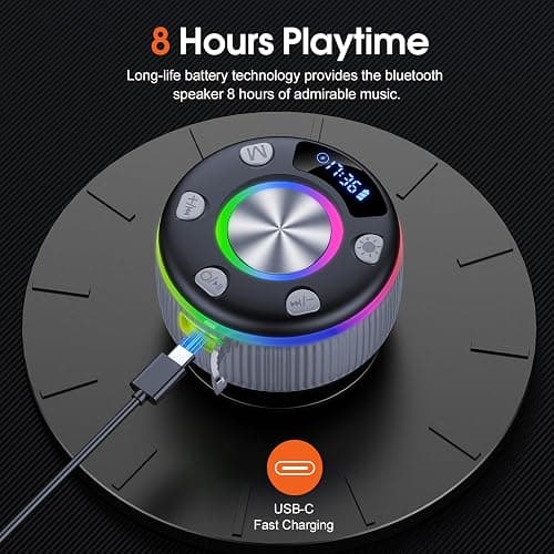 Bluetooth Shower Speaker, Portable Bluetooth 5.3 Speakers Wireless with Time Display, IP7 Waterproof Speakers with RGB Light, Suction Cup, Mini Stereo Speaker for Bathroom Party Beach Gifts, Grey thumbnail 4