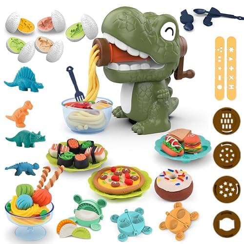 Dough Play Sets for Kids 2-4, Dinosaur Noodle Maker Toy, Toddler Play Clay Kit with Dinosaur Modle Eggs, Arts and Crafts Tools Gift for 3 4 5 6 7 8 Year Old Girls Boys - Image 1
