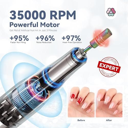 SAVILAND Professionl Nail Drill Kit: Diamond Shiny | 35000RPM Electric Nail Drill Machine | Professional Drill Bits Drill Nail File Buffer Dust Brush Expert Salon Use Manicure Pedicure - Glitter thumbnail 4