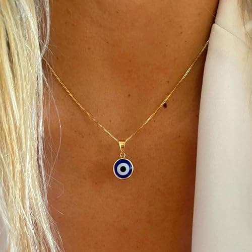 Ieftop Evil Eye Necklace for Women, 14K Gold Plated Necklaces Jewelry | Gold Plated Delicate Necklaces, Blue White CZ Pendant Necklace, Cute Boho Evil Eye Lucky Protection Jewelry, Gift for Women thumbnail 2