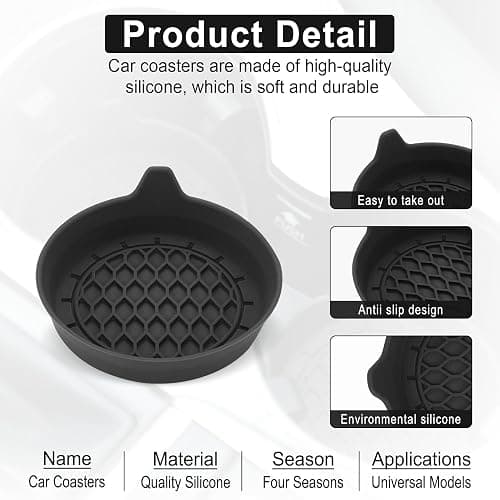 SINGARO Car Cup Holder Coaster, Silicone Cup Holder Insert, Universal Non-Slip Cup Holders, Car Accessories Interior for Women and Man Interior Sets 4 Pack Black thumbnail 4