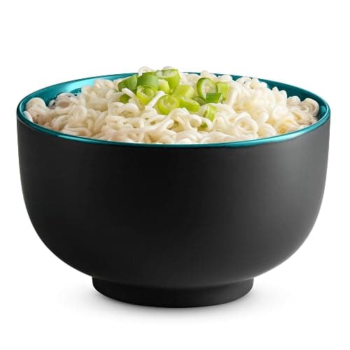 KooK Ramen Bowl, Japanese Bowls, Noodle Bowls, Large Soup Bowl, Ceramic, Large Capacity, For Ramen, Pho, Udon, Soba, Microwave and Dishwasher Safe, 34 oz, Set of 4 (Black/Teal) thumbnail 3