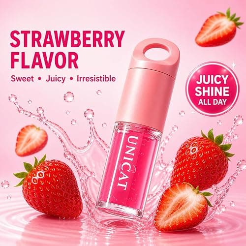 UNICAT Strawberry Lip Oil Keychain, Hydrating Lip Gloss with Jojoba Oil | High Shine, Hydrating Lip Gloss, Jojoba Oil & Vitamin E, Moisturizing Lip Care thumbnail 4