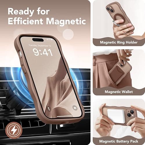 CAPRARO Cute for iPhone 15 Plus Case, Compatible with MagSafe, [Curly Wave Edge] [Full Camera Protection] [14 FT Drop Protection] Magnetic Phone Case for 15 Plus 6.7 Inch, Brown thumbnail 3