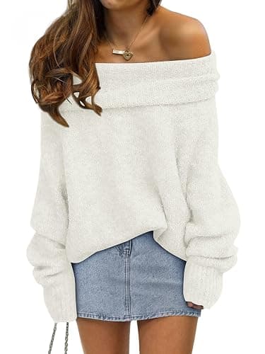 LILLUSORY Womens Off The Shoulder Sweater Oversized Batwing Sleeve Loose Pullover Sweaters Tops - Image 1