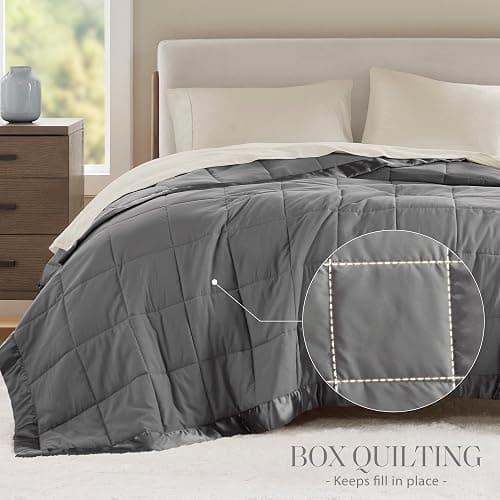 Madison Park Windom Down Alternative Blanket, Premium 3M Scotchgard Moisture Wicking Treatment, Lightweight and Soft Bed Cover For All Season, Satin Trim, Charcoal Full/Queen thumbnail 4