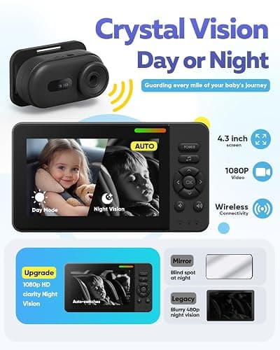 Elzeeo Wireless Baby Car Camera with 1080P Advanced Night Vision and 32H Battery, No Wi-Fi Needed Easy Setup Car Baby Monitor with Video Recording Adjustable Angle, Newborns Travel Essentials Gifts thumbnail 2
