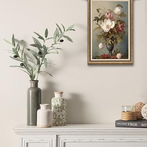 Vintage Vase Set of 3, Ceramic Vintage Flower Vases, Chinoiserie Decorative Home Decor Retro Floral Vase Rustic Farmhouse Decor for Table Bookshelf Mantel Kitchen Living Room Office - Green and Beige thumbnail 5