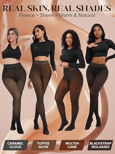 Tyusatu Fleece Lined Tights Leggings Women Black,Fleece Lined Tights Thermal Warm or Winter Skintone Sheer thumbnail 3