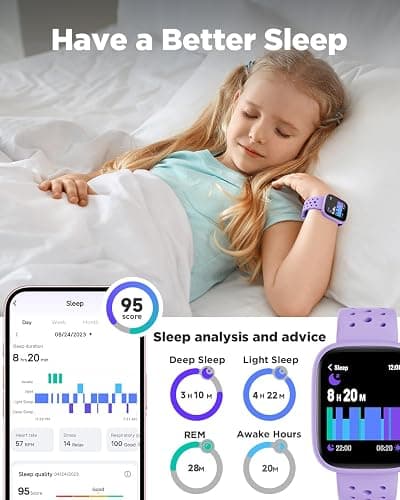 BIGGERFIVE Smart Watch for Kids No APP No Phone Needed, 1.8" Fitness Tracker Watch Pedometer, Heart Rate, Sleep Monitor, IP68 Waterproof, Step Counter, Puzzle Games for Girls Teens 5-16, Lilac thumbnail 4