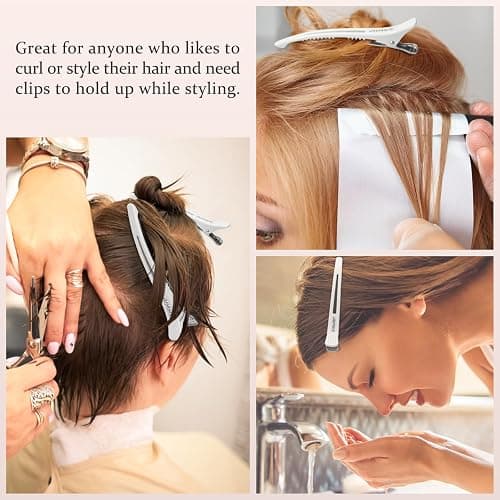 AIMIKE 6pcs Professional Hair Clips for Styling Sectioning, Non Slip No-Trace Duck Billed Hair Clips with Silicone Band, Salon and Home Hair Cutting Clips for Hairdresser, Women, Men - White 4.3” Long thumbnail 6
