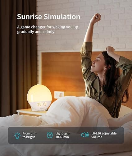 ecozy Sunrise Alarm Clock for Heavy Sleepers, Smart Wake Up Light with Sunrise/Sunset Simulation, App & Voice Controlled, Natural Sounds & FM Radio, 4 Alarms & Snooze, 8 Colors Night Light for Bedroom thumbnail 2