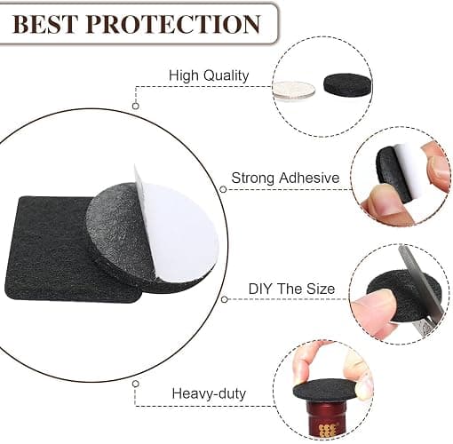 Yelanon Felt Furniture Pads -182 Pcs Premium Felt Pads for Chair Legs Furniture, Floor Protectors for Hardwood Floors, Black thumbnail 3
