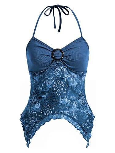 Verdusa Women's Y2k Halter Top Floral Streetwear Fairy 2000s Clothing Gothic Going Out Tops - Image 1