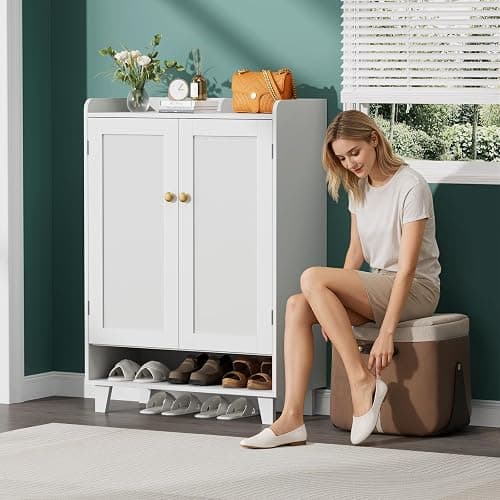 Honsiva Flat-Shelf Shoe Cabinet with Doors，6-Tier Shoes Storage Cabinet with Adjustable Shelves，Wooden Shoe Rack Shoes Storage Organizer Cabinets for Entryway, Hallway, Living Room thumbnail 7