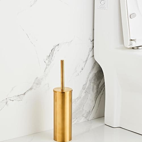 Brushed Gold Toilet Brush and Holder Set - Stainless Steel Toilet Bowl Scrubber with Replaceable Head & Splash Guard thumbnail 2