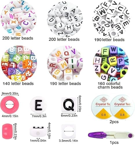 MAISKIEN 2280 Pony Beads Set, 1080 Letter Beads, 48 Colors Hair Beads, 1200 pcs Pony Bead for Bracelet Making, Colour Bead, DIY Craft Beads Kit Used to Make Festival Accessories, Shoelaces, Keys thumbnail 5