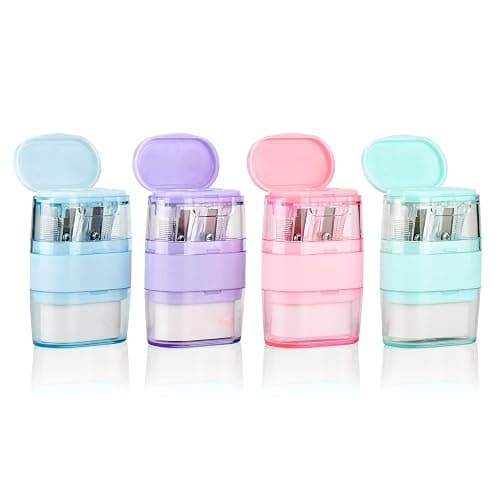 Waremew 1PCS Manual Pencil Sharpener with Eraser, 2 Sharpening Holes Sharpener with Eraser for School, Office and Home Supplies (Purple) thumbnail 4