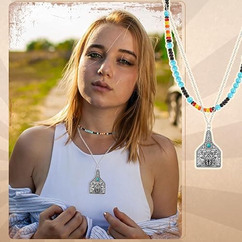 Huquary 8 Pcs Western Necklaces Western Jewelry for Women Turquoise 4 Turquoise Boho Necklaces and 4 Beaded Choker for Christmas thumbnail 4