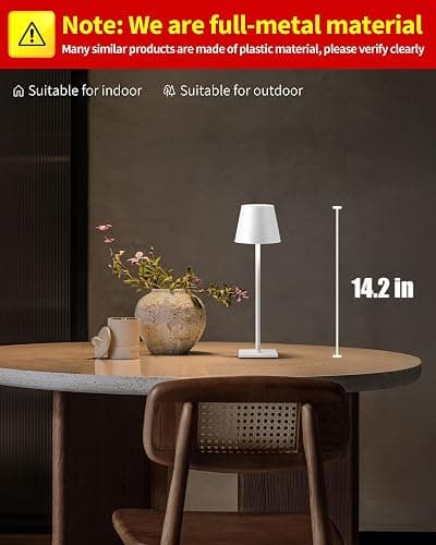 KDG 2 Pack Cordless Table Lamp, Portable LED Desk Lamp, 5000mAh Battery Operated, 3 Color Stepless Dimming Up, for Restaurant/Bedroom/Bars/Outdoor Party/Camping/Coffee Shop Night Light(White) thumbnail 2