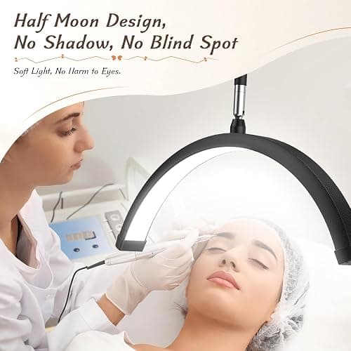 Mznoo Half Moon Light with Clamp, LED Manicure Table Lamp, Desk Lamp for Nail Desk, Eyelash Extensions, Skincare and Tattoo, 5 Brightness Levels and 5 Color Modes, Remote Control (Black) thumbnail 7
